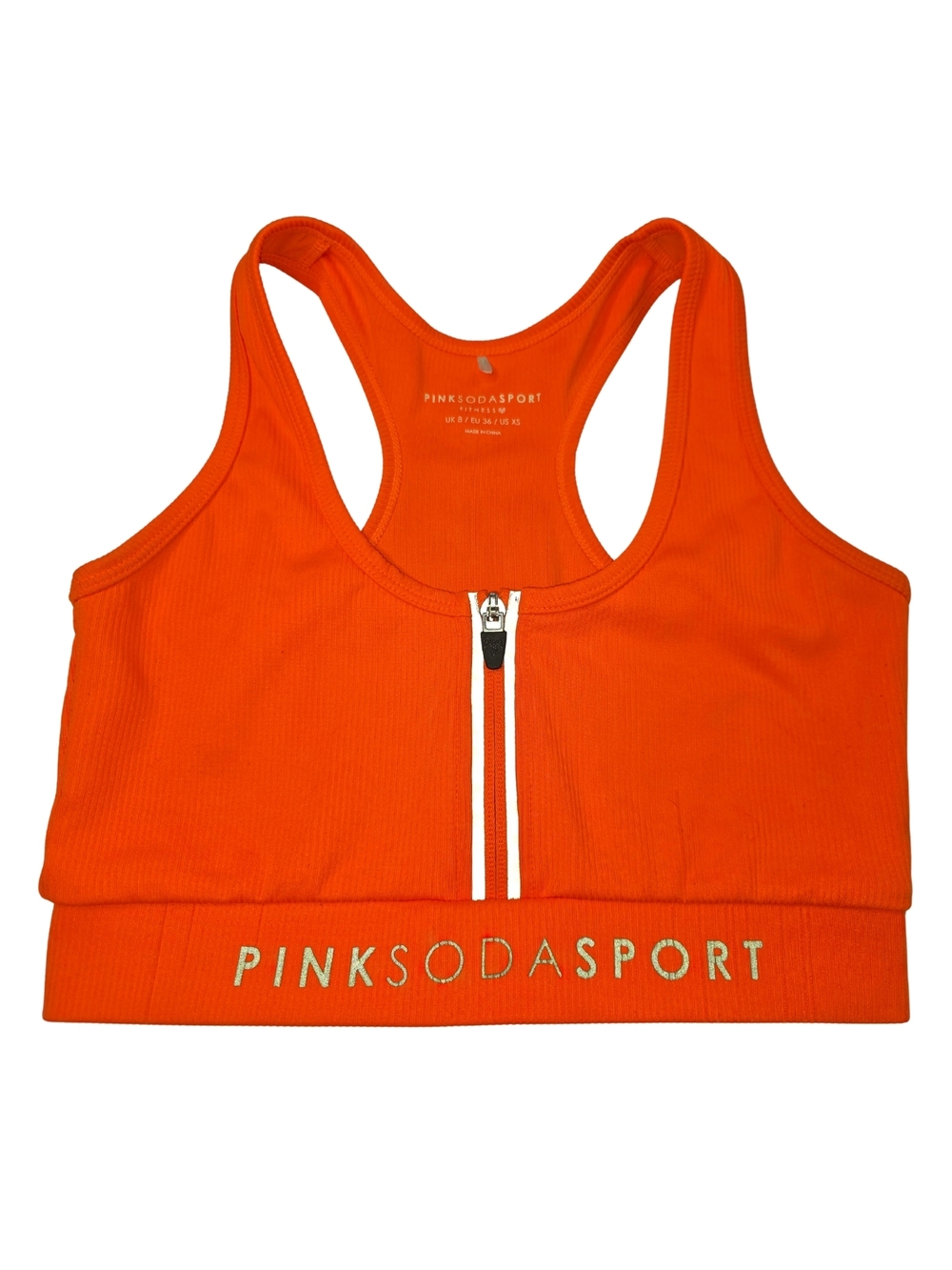 PINK SODA SPORT XS Neon Orange Zip-Front Sports Bra 3576-AN
